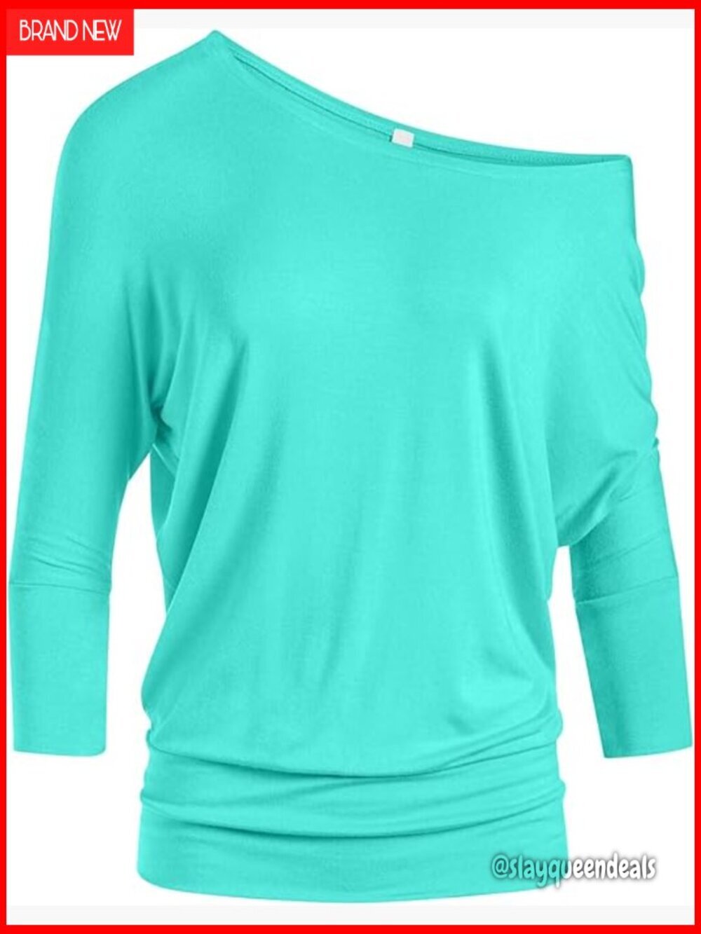 Dolman Off Shoulder Top Banded Waist 3/4 Sleeve Rayon Spandex Relaxed Fit